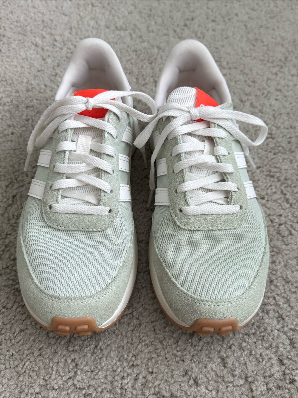 Classic Adidas White-Striped Mint Green Sneakers